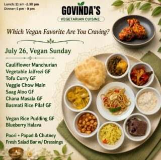 July 26, Vegan Sunday
Cauliflower Manchurian
Vegetable Jalfrezi GF
Tofu Curry GF
Veggie Chow Main
Saag Aloo GF
Chana Masala GF
Basmati Rice Pilaf GF
Vegan Rice Pudding GF
Blueberry Halava
Poori + Papad & Chutney
Fresh Salad Bar w/ Dressings
#houstonrestaurants
#houstoneats
#visithouston
#houstonvegans
#vegan