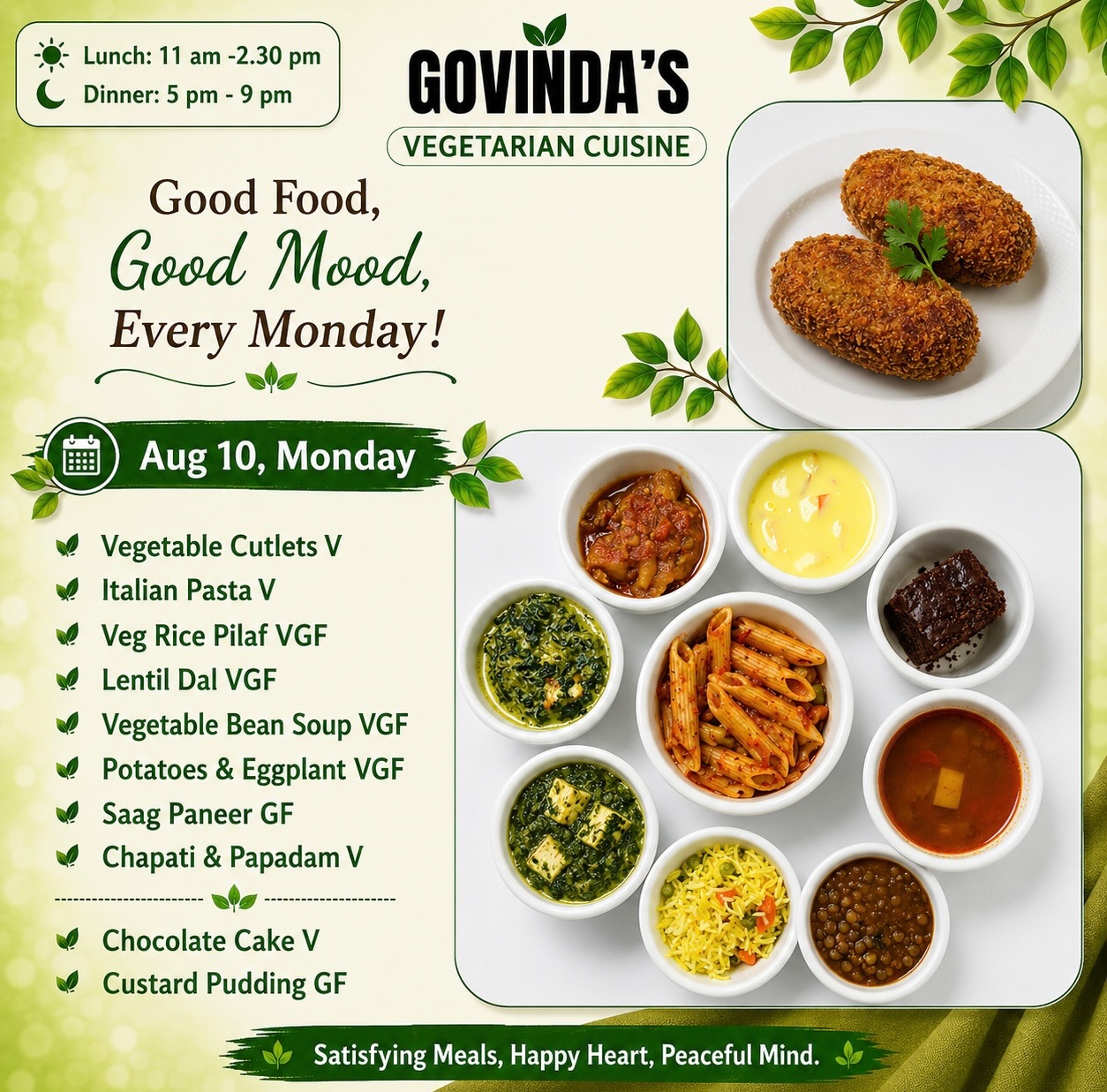 Aug 10, Monday 

Vegetable Cutlets V
Italian Pasta V
Veg Rice Pilaf VGF
Lentil Dal VGF
Vegetable Bean Soup VGF
Potatoes & Eggplant VGF
Saag Paneer GF
Chapati & Papadam V

Chocolate Cake V
Custard Pudding GF

#houstonrestaurants 
#houstonresturant 
#houstoneats 
#houstonchronicle 
#visithouston