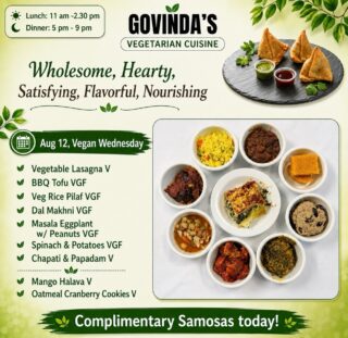 Aug 12, Vegan Wednesday
Vegetable Lasagna V
BBQ Tofu VGF
Veg Rice Pilaf VGF
Dal Makhni VGF
Masala Eggplant
w/ Peanuts VGF
Spinach & Potatoes VGF
Chapati & Papadam V
Mango Halava V
Oatmeal Cranberry Cookies V
#houstonrestaurants
#houstoneats
#vegan
#houstonvegans
#houston_insta
