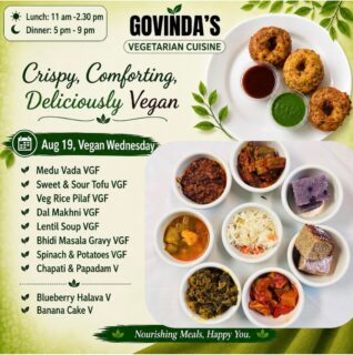 Aug 19, Vegan Wednesday
Medu Vada VGF
Sweet & Sour Tofu VGF
Veg Rice Pilaf VGF
Dal Makhni VGF
Lentil Soup VGF
Bhidi Masala Gravy VGF
Spinach & Potatoes VGF
Chapati & Papadam V
Blueberry Halava V
Banana Cake V
#houstonrestaurants
#houstonvegans
#govindas
#viral
#virałpost